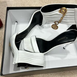 Versace White and Gold Heeled Sandals